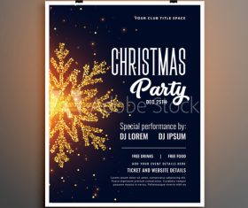 Golden snowflake new year party flyer vector