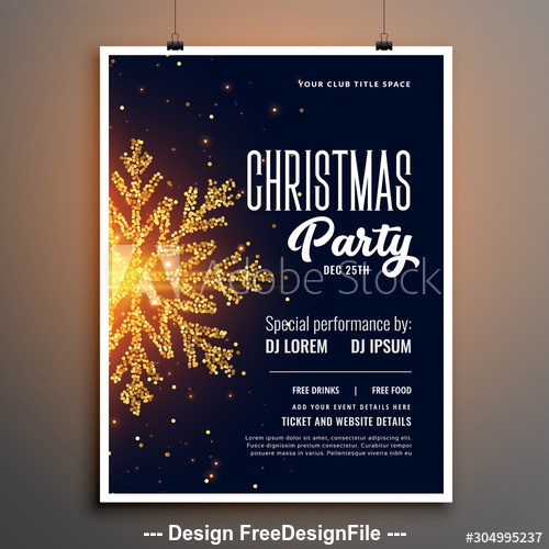 Golden snowflake new year party flyer vector