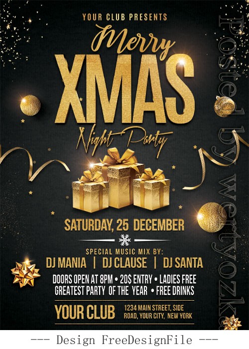 Golden with Black Christmas Party Flyer PSD Template