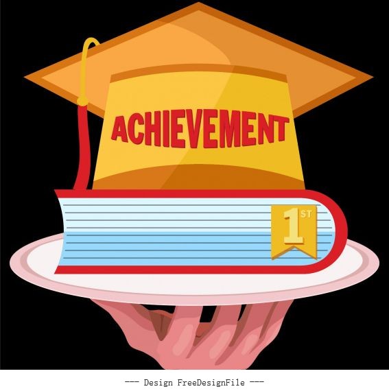 Graduation achievement 3d hat book hand vector design