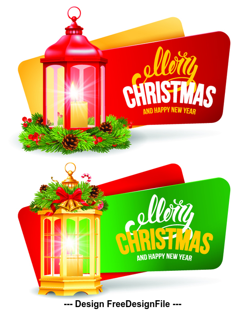 Green and red christmas card banner vector