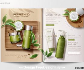 Green tea skin care magazine vector template