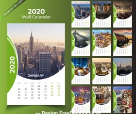 Green wall calendar 2020 template vector