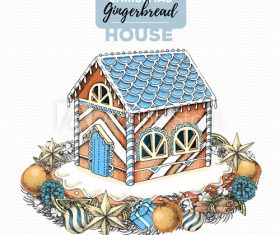 Hand drawing illustration of christmas gingerbread house vector