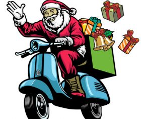 Happy Santa Claus giving a gift vector