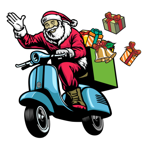 Happy Santa Claus giving a gift vector