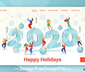 Happy holiday flat characters website layout vector