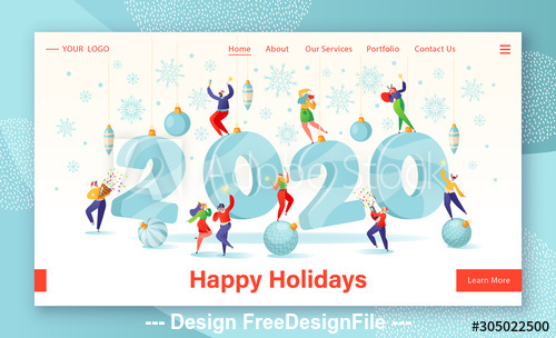 Happy holiday flat characters website layout vector