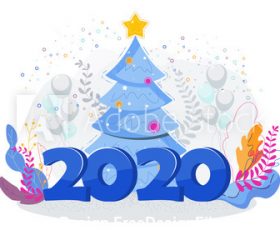 Happy new year 2020 cartoon illustration vector