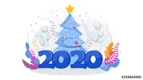 Happy new year 2020 cartoon illustration vector