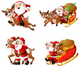 Happy santa and elk sleigh vector