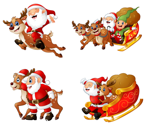 Happy santa and elk sleigh vector