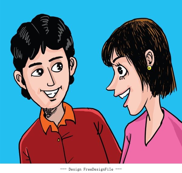 Happy loving young couple cartoon illustration vector
