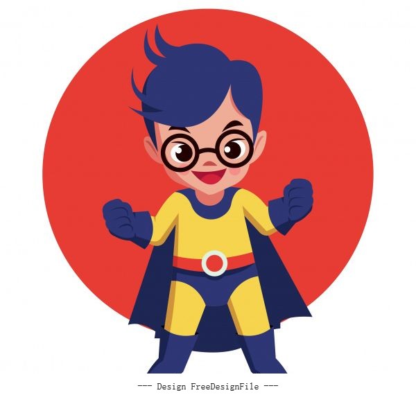 Hero kid superman costume cute cartoon character vector
