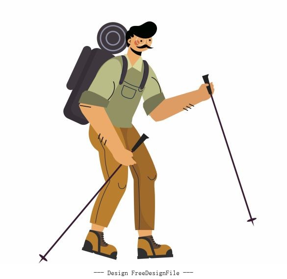 Hiking man cartoon character vector free download