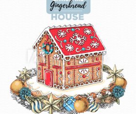 Holiday gingerbread house hand drawn illustration vector