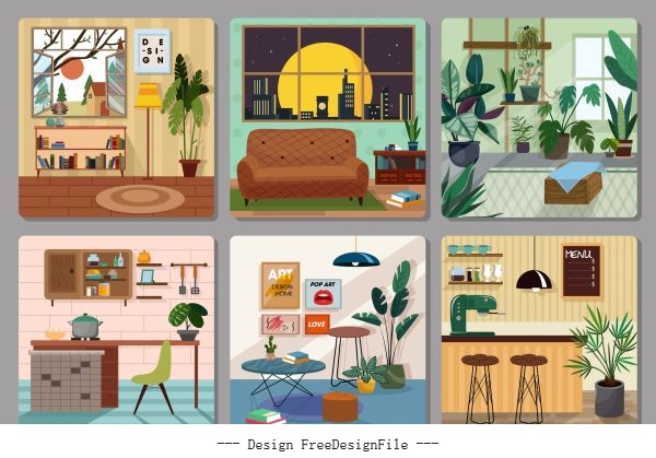 Home furniture decor template colorful cosy vector