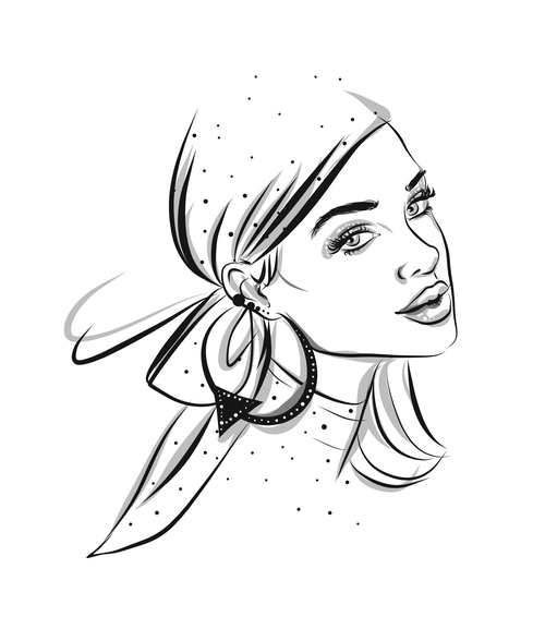 Hooded female portrait sketch vector