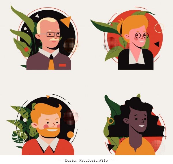 Human face avatars icons cartoon characters vector material