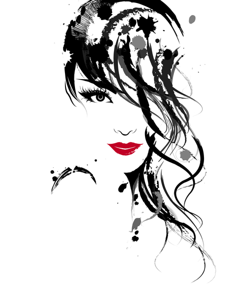 Ink painting beautiful girl vector