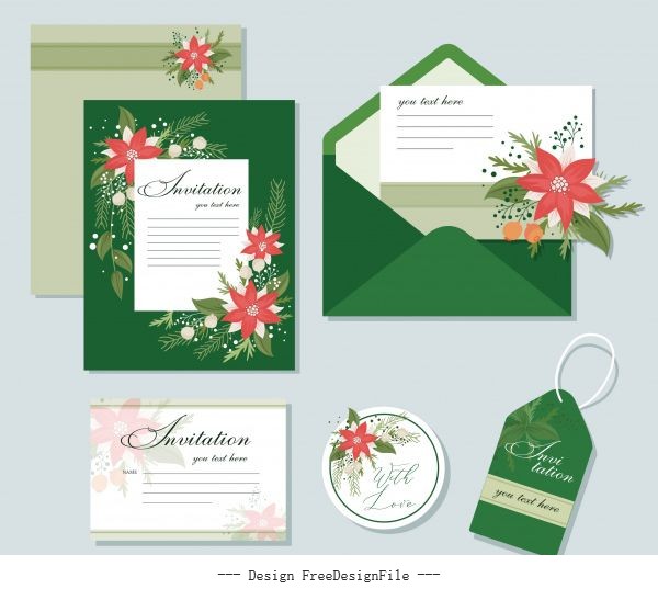 Invitation card templates elegant colorful floral decor vector
