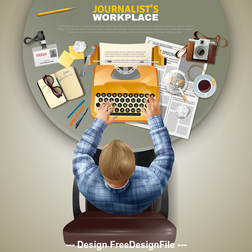 Journalists workplace top view vector