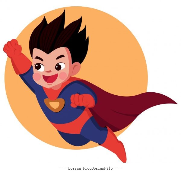 Kid superman flying cute cartoon character vector graphics free download