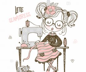 Little seamstress cartoon background illustration vector
