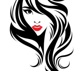 Long hair female ink painting vector
