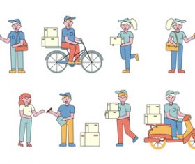 Mail delivery lineart people character vector