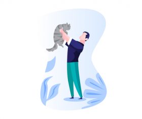 Man holding cat cartoon vector