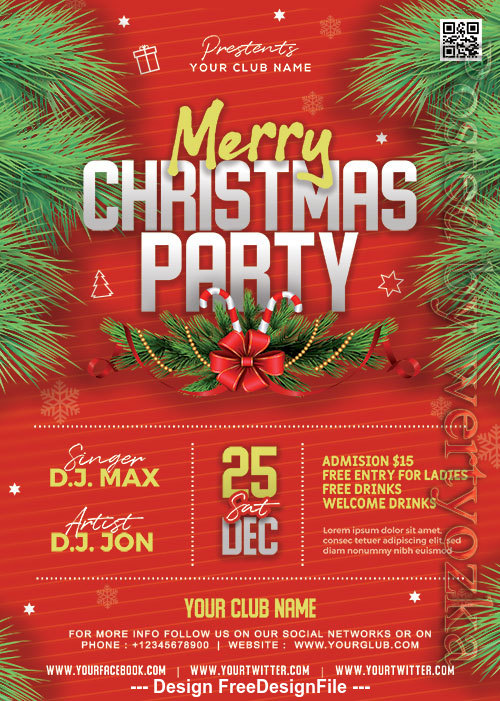 Merry Christmas Party Night PSD Flyer Template