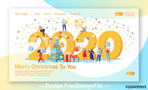 Merry Christmas flat character website layout vector