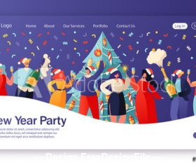 Merry Christmas party flat character website layout vector