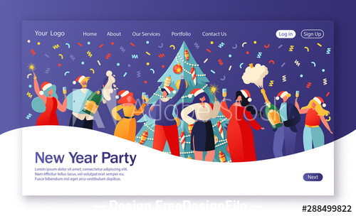 Merry Christmas party flat character website layout vector