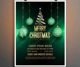 Merry Christmas party flyer template design on green background vector