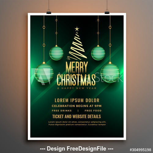 Merry Christmas party flyer template design on green background vector