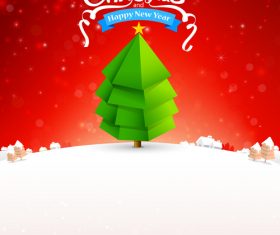 Merry christmas text tree with snow bakcground vector