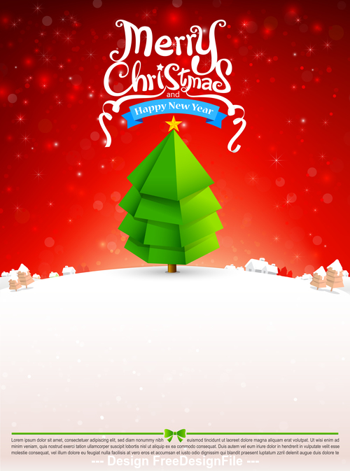 Merry christmas text tree with snow bakcground vector