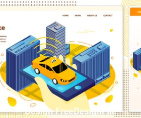 Mobile phone booking taxi cartoon cover vector