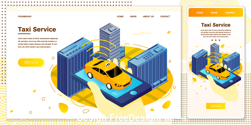 Mobile phone booking taxi cartoon cover vector