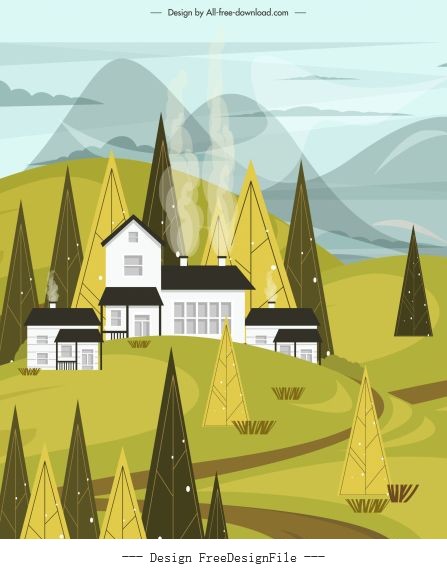 Mountain countryside landscape painting colored vector