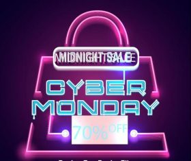 Neon cyber monday with shopping bag vector