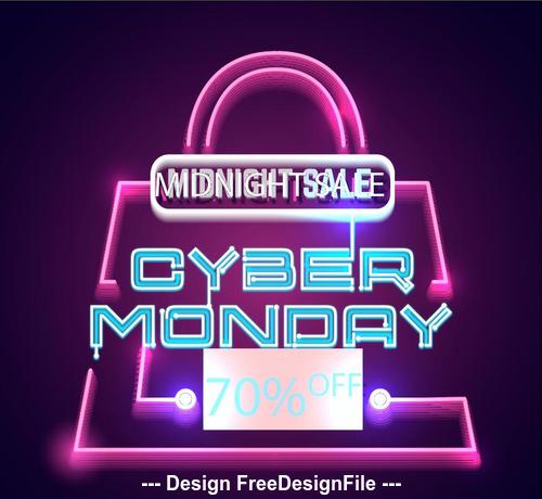 Neon cyber monday with shopping bag vector