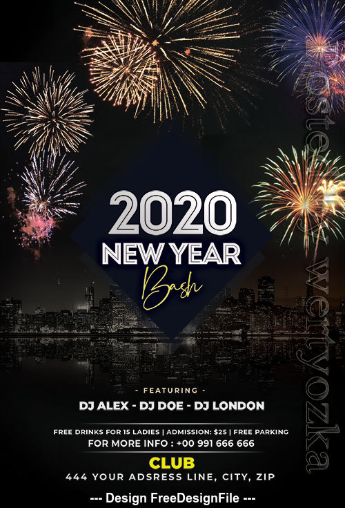 New Year 2020 Night PSD Flyer Template