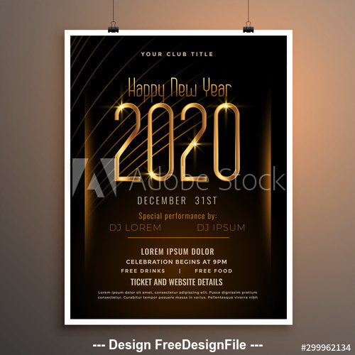 New Year party flyer template on black background vector