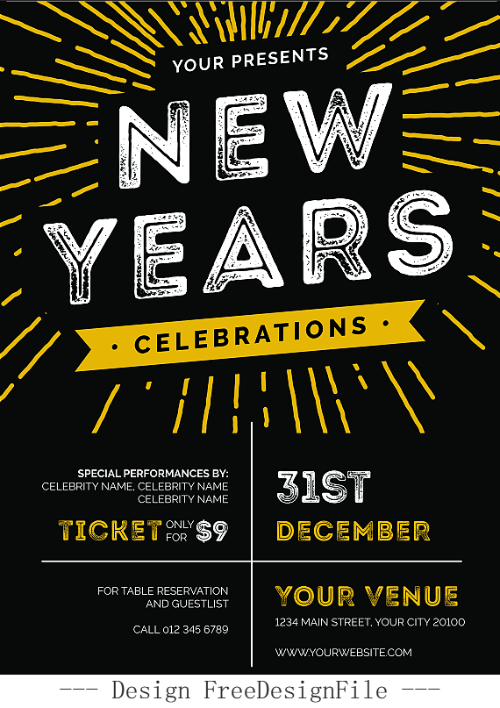 New Years Celebration Flyer PSD Template Design