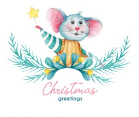 New year greetings greeting card watercolor illustrations vector