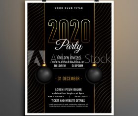 New year party flyer template vector on black striped background