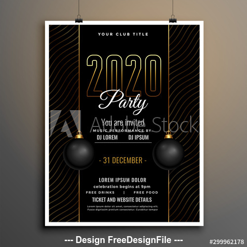 New year party flyer template vector on black striped background